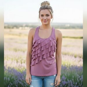 Maurices Womens Small Asymmetrical Ruffles Boho Scoop Neck Racerback Tank Top